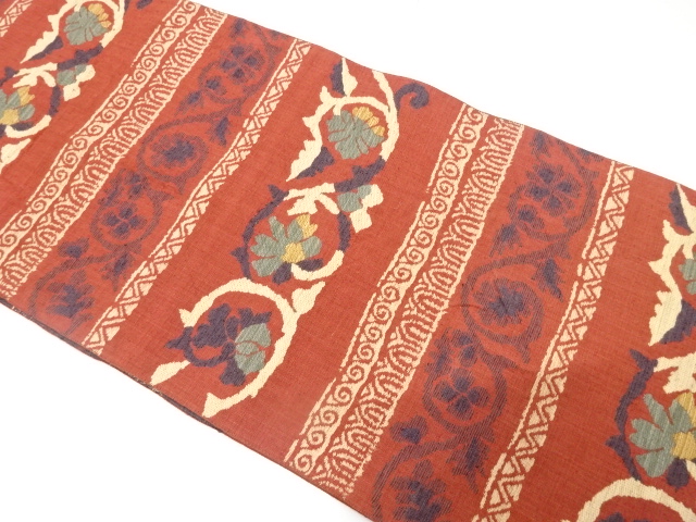 JAPANESE KIMONO / ANTIQUE NAGOYA OBI / SILK / TSUMUGI / WOVEN FLORAL ARABESQUE